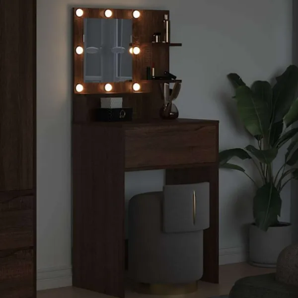 vidaXL Sminkbord>Sängrum Smyckesbord Brun Ek 80 x 39,6 x 135 cm Konstruerat trä