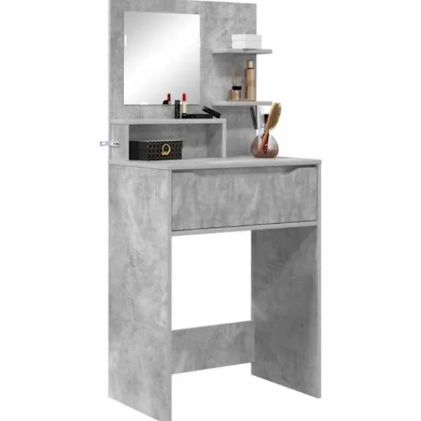 vidaXL Sminkbord>Sängrum Smyckesbord med låda Betonggrå 80 x 39,6 x 135 cm