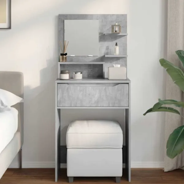 vidaXL Sminkbord>Sängrum Smyckesbord med låda Betonggrå 80 x 39,6 x 135 cm
