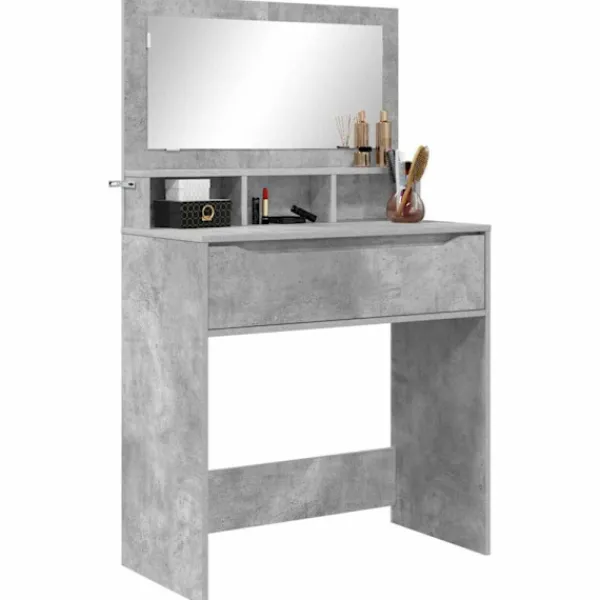 vidaXL Sminkbord>Sängrum Smyckesbord med låda Betonggrå 80 x 39,6 x 135 cm