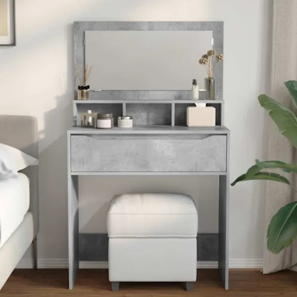 vidaXL Sminkbord>Sängrum Smyckesbord med låda Betonggrå 80 x 39,6 x 135 cm