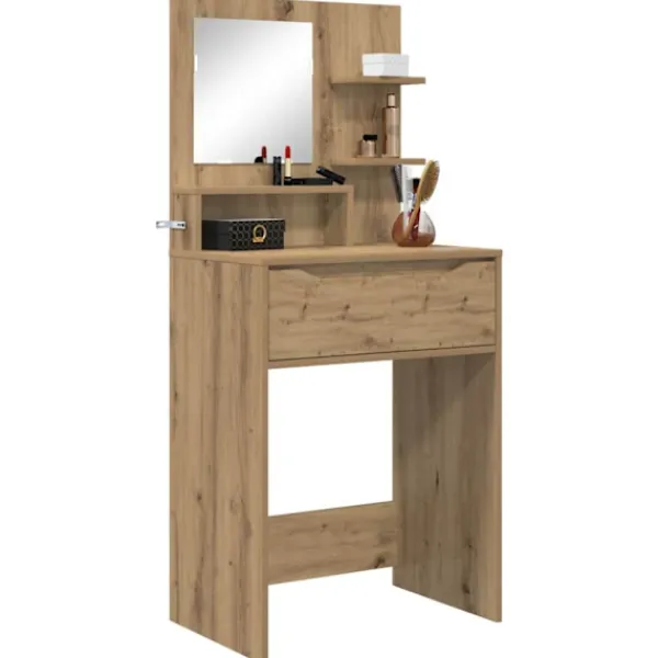 vidaXL Sminkbord>Sängrum Smyckesbord med låda Artisan Ek 80 x 39,6 x 135 cm