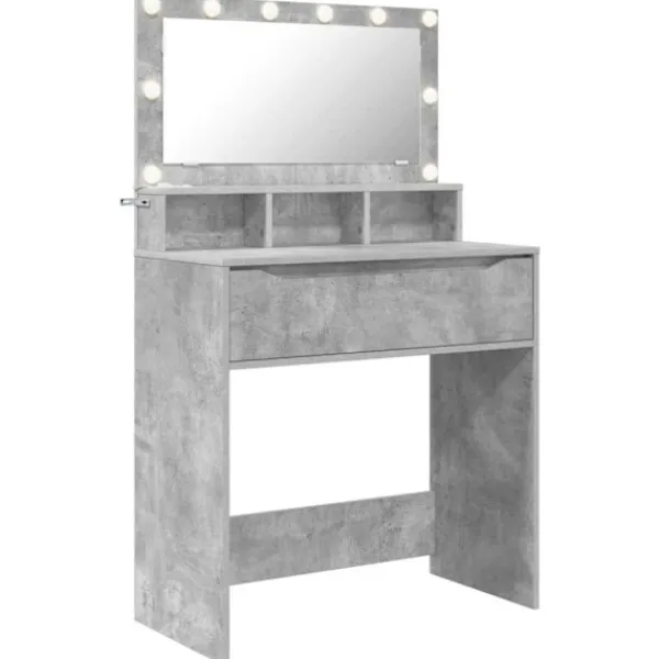vidaXL Sminkbord>Sängrum Smyckesbord med låda Betonggrå 80 x 39,6 x 135 cm