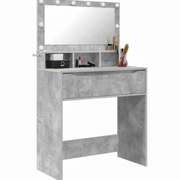 vidaXL Sminkbord>Sängrum Smyckesbord med låda Betonggrå 80 x 39,6 x 135 cm