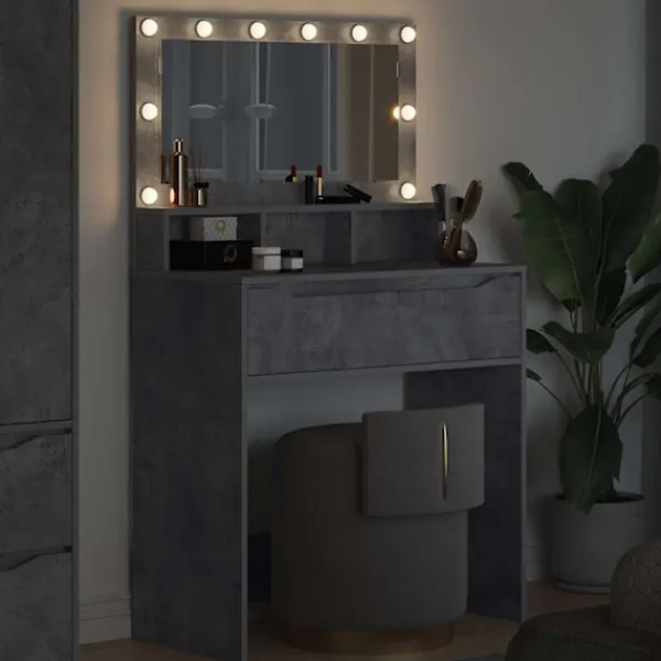 vidaXL Sminkbord>Sängrum Smyckesbord med låda Betonggrå 80 x 39,6 x 135 cm