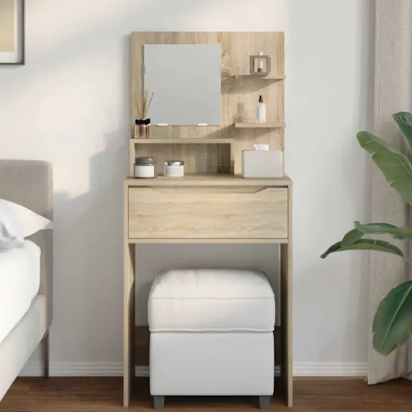 vidaXL Sminkbord>Sängrum Smyckesbord med låda Sonoma-ek 80 x 39,6 x 135 cm
