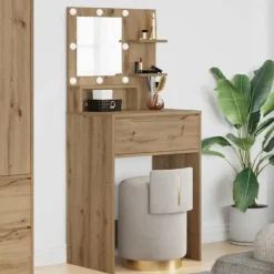 vidaXL Sminkbord>Sängrum Smyckesbord med låda Artisan Ek 80 x 39,6 x 135 cm