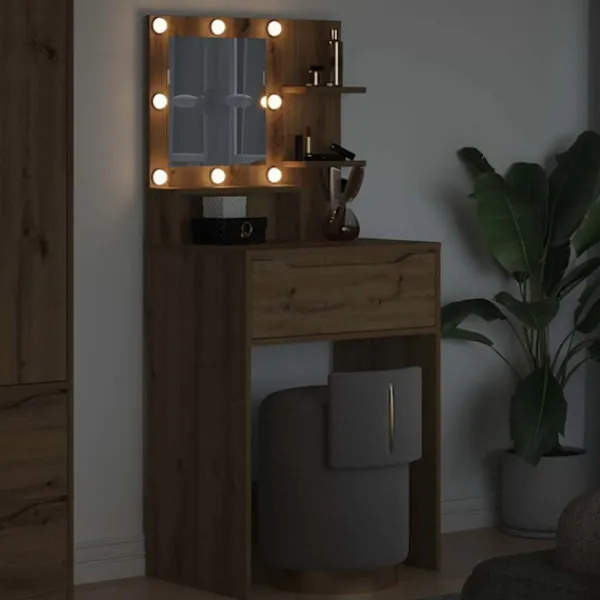 vidaXL Sminkbord>Sängrum Smyckesbord med låda Artisan Ek 80 x 39,6 x 135 cm