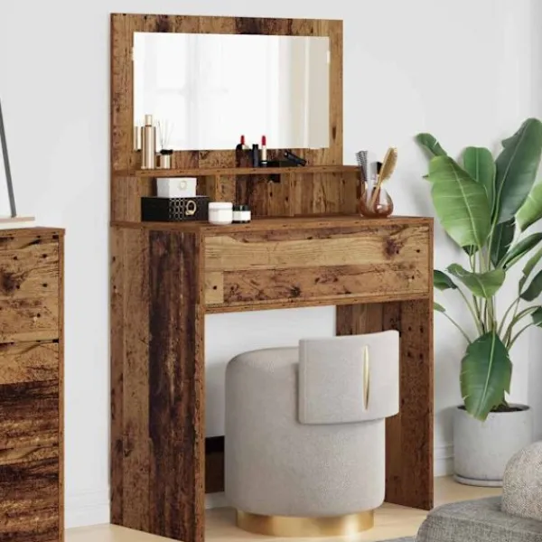 vidaXL Sminkbord>Sängrum Smyckesbord med låda Gammalt trä 80 x 39,6 x 135 cm