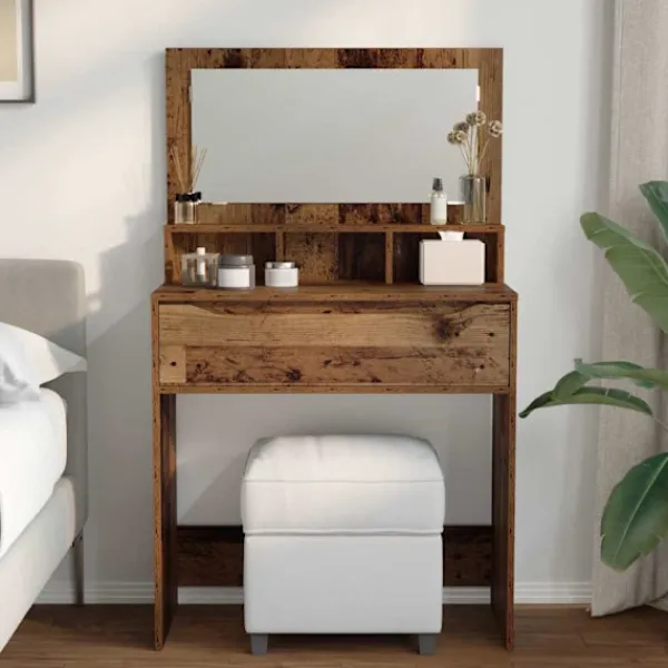 vidaXL Sminkbord>Sängrum Smyckesbord med låda Gammalt trä 80 x 39,6 x 135 cm
