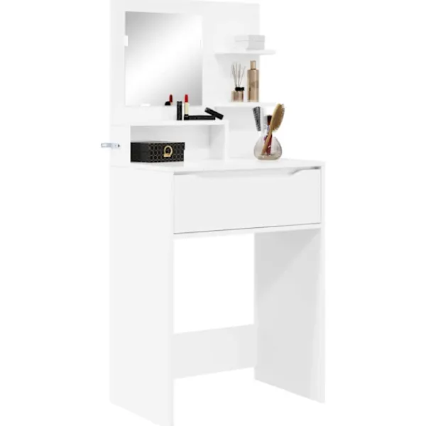 vidaXL Sminkbord>Sängrum Smyckesbord med låda Högblanka vita 80 x 39,6 x 135 cm