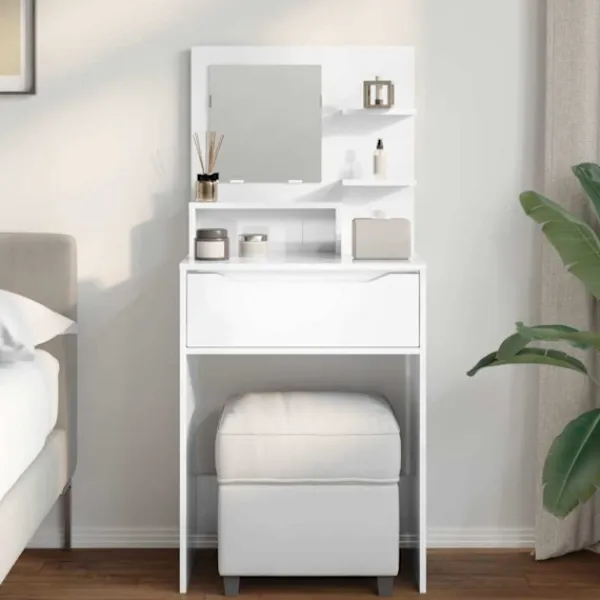 vidaXL Sminkbord>Sängrum Smyckesbord med låda Högblanka vita 80 x 39,6 x 135 cm