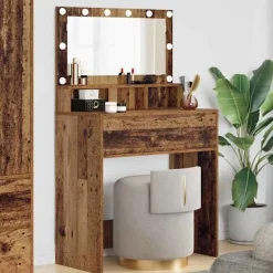 vidaXL Sminkbord>Sängrum Smyckesbord med låda Gammalt trä 80 x 39,6 x 135 cm