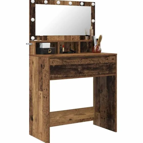 vidaXL Sminkbord>Sängrum Smyckesbord med låda Gammalt trä 80 x 39,6 x 135 cm