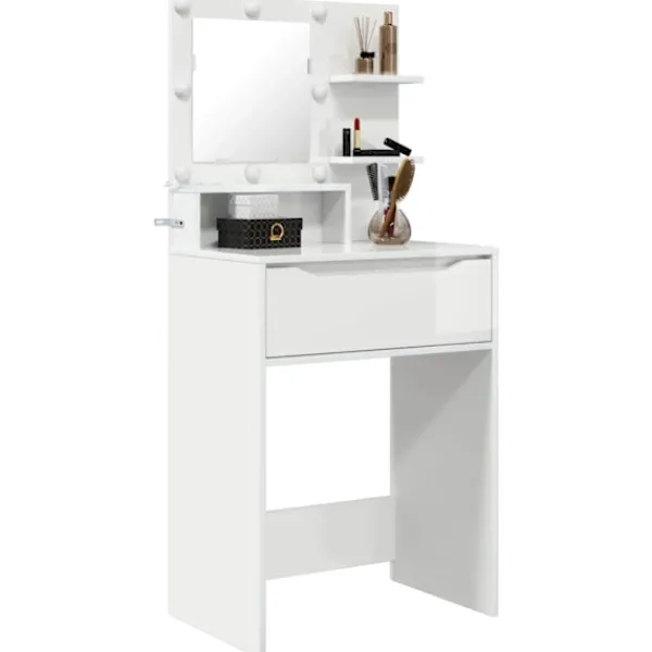 vidaXL Sminkbord>Sängrum Smyckesbord med låda Högblanka vita 80 x 39,6 x 135 cm