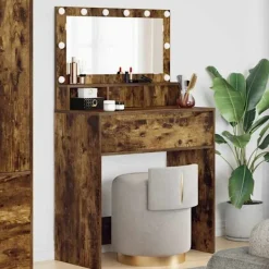 vidaXL Sminkbord>Sängrum Smyckesbord Rökt ek 80 x 39,6 x 135 cm Konstruerat trä