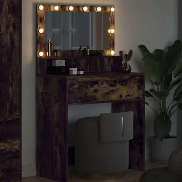 vidaXL Sminkbord>Sängrum Smyckesbord Rökt ek 80 x 39,6 x 135 cm Konstruerat trä