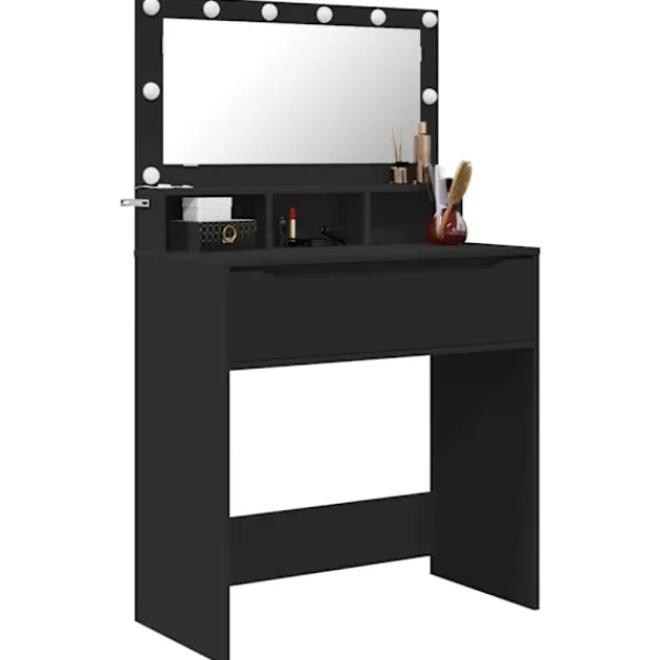 vidaXL Sminkbord>Sängrum Smyckesbord Svart 80 x 39,6 x 135 cm Konstruerat trä