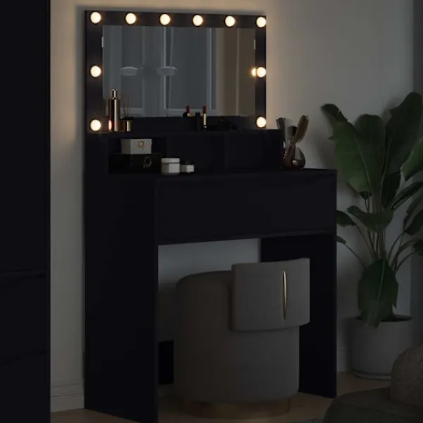 vidaXL Sminkbord>Sängrum Smyckesbord Svart 80 x 39,6 x 135 cm Konstruerat trä