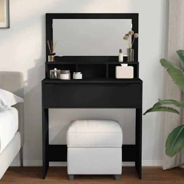 vidaXL Sminkbord>Sängrum Smyckesbord Svart 80 x 39,6 x 135 cm Konstruerat trä