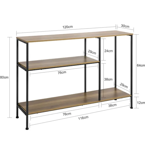 SoBuy Småbord>Entrékonsol med 3 hyllor i mörkbrun 120x30x79.5cm, vintage FSB35-PF