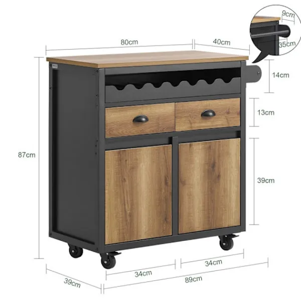 SoBuy Köksö>Köksö med 1 låda i svart 89.5x40x87.5cm, industriell FKW122-SCH