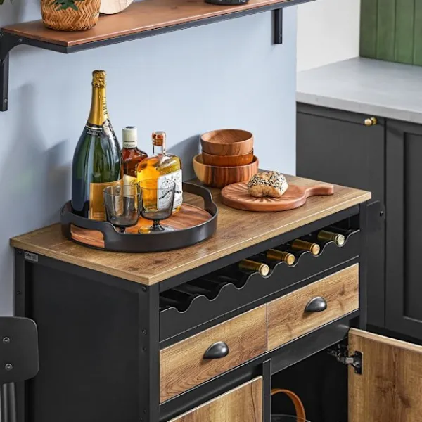 SoBuy Köksö>Köksö med 1 låda i svart 89.5x40x87.5cm, industriell FKW122-SCH