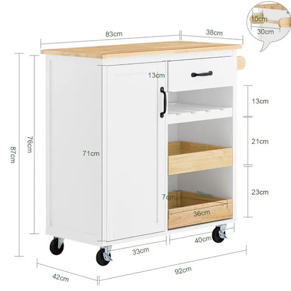 SoBuy Köksö>Köksö med 1 låda i träfärg 90.5x38x86.5cm, funktionell FKW131-WN