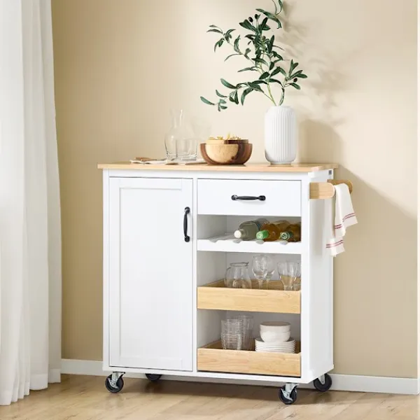 SoBuy Köksö>Köksö med 1 låda i träfärg 90.5x38x86.5cm, funktionell FKW131-WN