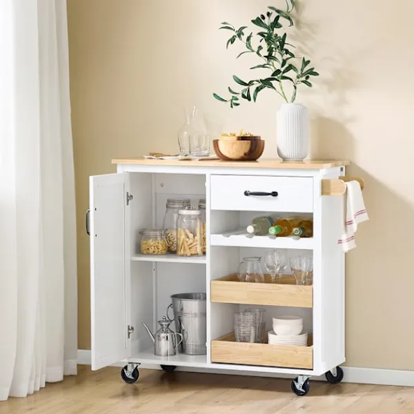 SoBuy Köksö>Köksö med 1 låda i träfärg 90.5x38x86.5cm, funktionell FKW131-WN
