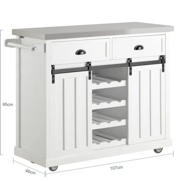 SoBuy Köksö>Köksö med 2 lådor i vit 115x45.7x95cm, modern FKW94-W