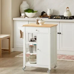 SoBuy Köksö>Köksvagn med 1 låda i vit 67.5x40x86.5cm, modern FKW46-WN