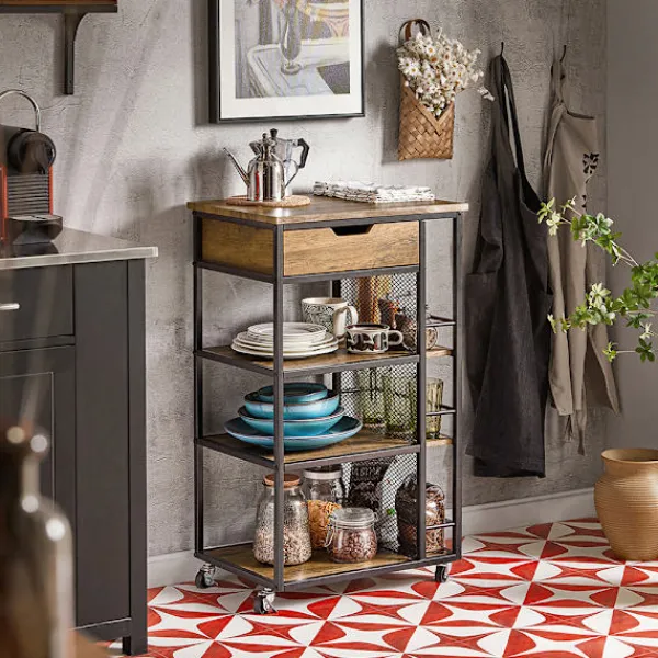 SoBuy Köksö>Köksvagn med 1 låda i träfärg 50x37x87cm, vintage FKW99-N