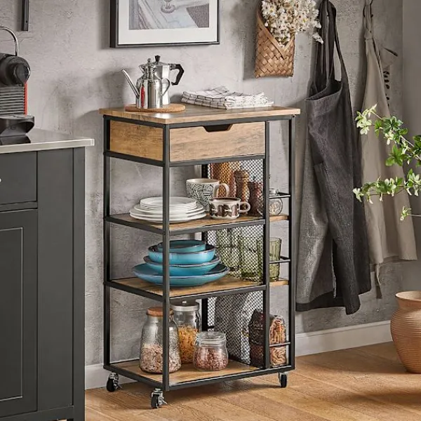 SoBuy Köksö>Köksvagn med 1 låda i träfärg 50x37x87cm, vintage FKW99-N
