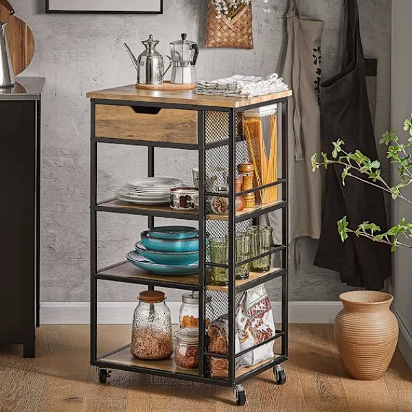 SoBuy Köksö>Köksvagn med 1 låda i träfärg 50x37x87cm, vintage FKW99-N