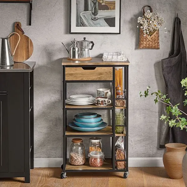 SoBuy Köksö>Köksvagn med 1 låda i träfärg 50x37x87cm, vintage FKW99-N