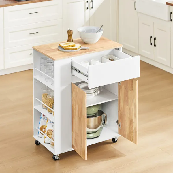 SoBuy Köksö>Köksvagn med 1 låda i träfärg 70x40x90cm, funktionell FKW132-WN