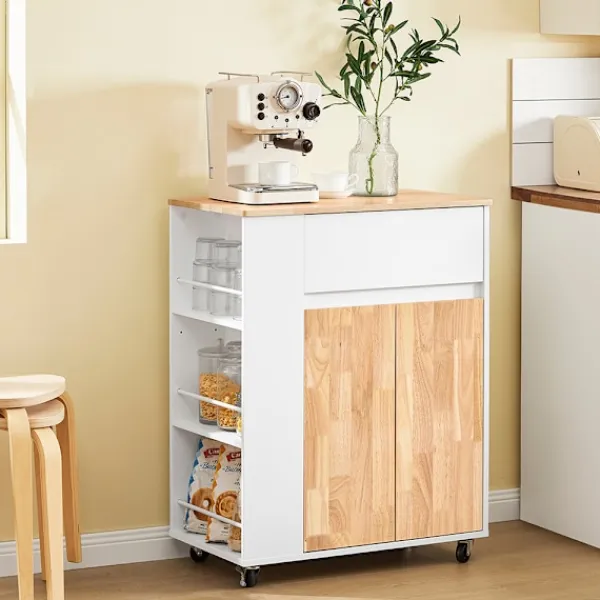 SoBuy Köksö>Köksvagn med 1 låda i träfärg 70x40x90cm, funktionell FKW132-WN