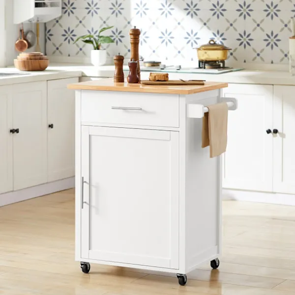 SoBuy Köksö>Köksvagn med 1 låda i träfärg 65x45.7x90cm, funktionell FKW102-WN
