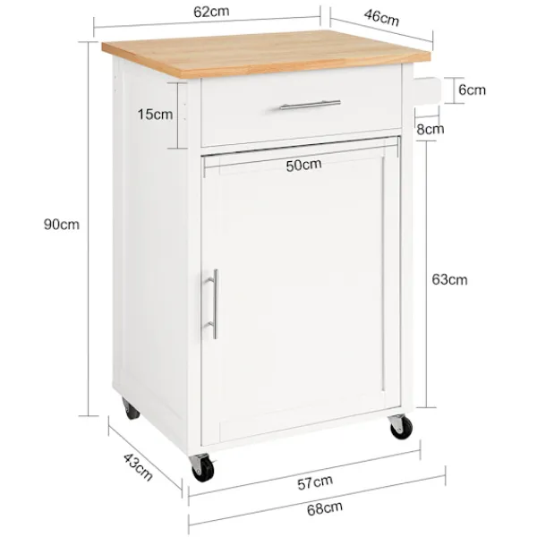 SoBuy Köksö>Köksvagn med 1 låda i träfärg 65x45.7x90cm, funktionell FKW102-WN
