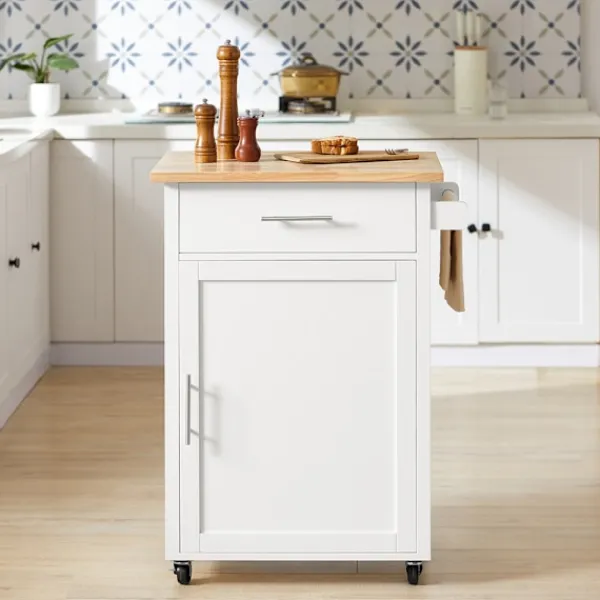 SoBuy Köksö>Köksvagn med 1 låda i träfärg 65x45.7x90cm, funktionell FKW102-WN