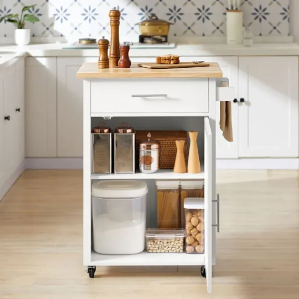 SoBuy Köksö>Köksvagn med 1 låda i träfärg 65x45.7x90cm, funktionell FKW102-WN