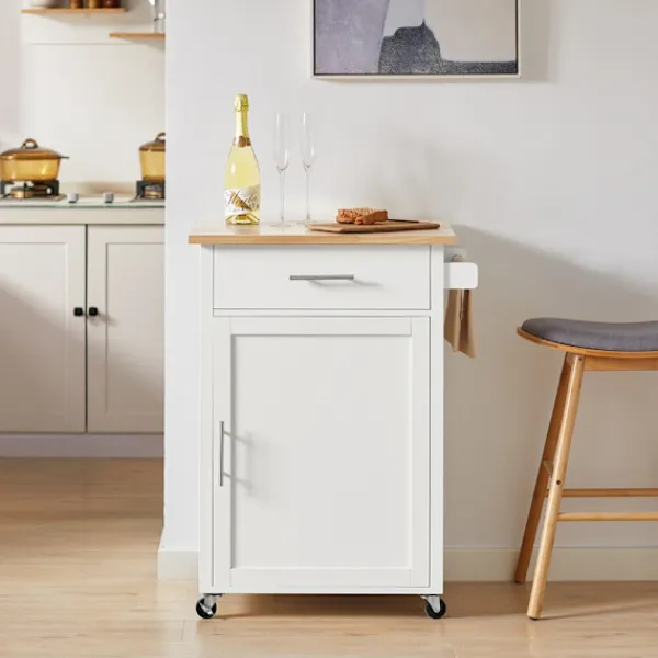 SoBuy Köksö>Köksvagn med 1 låda i träfärg 65x45.7x90cm, funktionell FKW102-WN