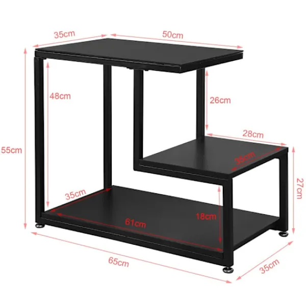 SoBuy Småbord>Soffbord med 2 hyllor i svart 65x35x56cm, industriell FBT65-SCH