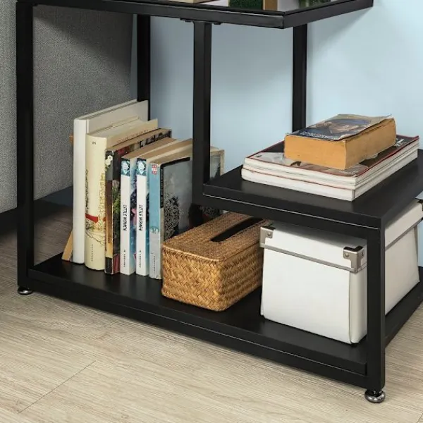 SoBuy Småbord>Soffbord med 2 hyllor i svart 65x35x56cm, industriell FBT65-SCH