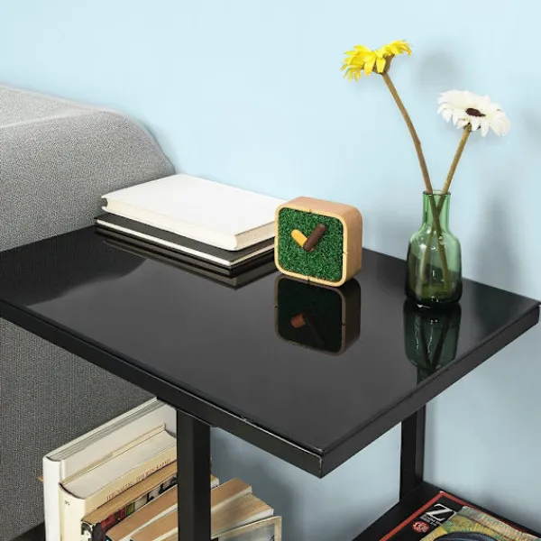 SoBuy Småbord>Soffbord med 2 hyllor i svart 65x35x56cm, industriell FBT65-SCH