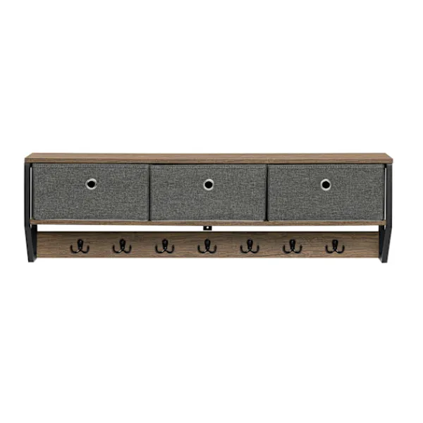 SoBuy Hyllor>Väggmonterad klädhängare med 1 hylla i träfärg 100x30x20cm, industriell FHK26-N