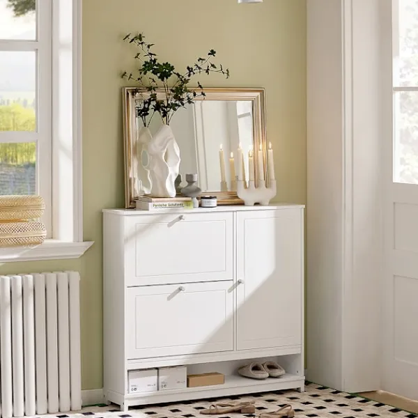SoBuy Skåp>vit skåp för skor med 2 dörrar 102x24x96cm, modern FSR114-W