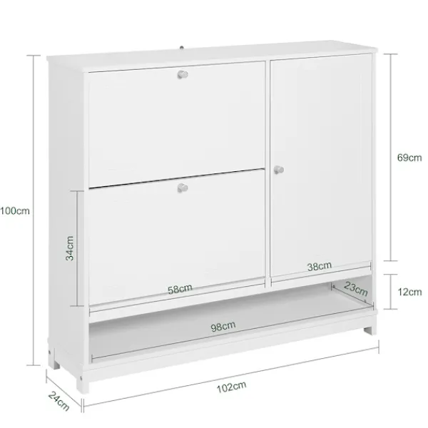 SoBuy Skåp>vit skåp för skor med 2 dörrar 102x24x96cm, modern FSR114-W
