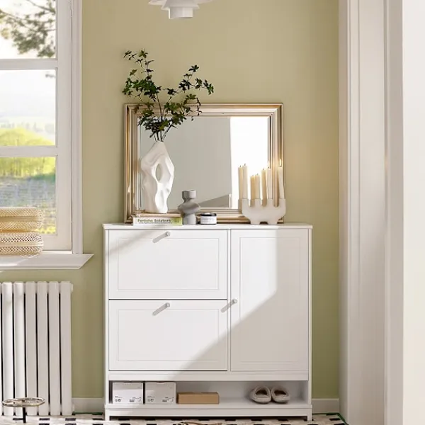 SoBuy Skåp>vit skåp för skor med 2 dörrar 102x24x96cm, modern FSR114-W